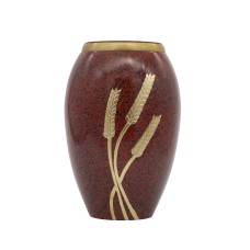 Urna fém arany kalásszal vésett vörös patinával Urna fém arany kalásszal vésett vörös patinával