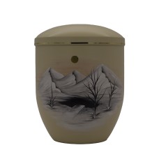 Urna fém bézs kézzel festett tájképpel Urna fém bézs kézzel festett tájképpel