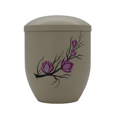 Urna fém fehér kézzel festett magnóliával Urna fém fehér kézzel festett magnóliával
