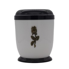 Urna fém fehér talpas rózsa fémrátéttel Urna fém fehér talpas rózsa fémrátéttel
