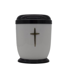 Urna fém fehér talpas kereszt fémrátéttel Urna fém fehér talpas kereszt fémrátéttel