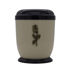 Urna fém bézs talpas rózsa fémrátéttel Urna fém bézs talpas rózsa fémrátéttel