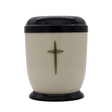 Urna fém bézs talpas kereszt fémrátéttel Urna fém bézs talpas kereszt fémrátéttel