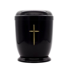 Urna fém fekete talpas kereszt fémrátéttel Urna fém fekete talpas kereszt fémrátéttel