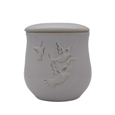 Urna kerámia aranyozott fehér galamb mintával Urna kerámia aranyozott fehér galamb mintával