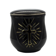 Urna kerámia aranyozott keresztes fekete