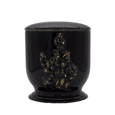 Urna kerámia aranyozott rózsacsokros fekete Urna kerámia aranyozott rózsacsokros fekete