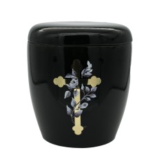 Urna kerámia mázas matricás keresztes fekete Urna kerámia mázas matricás keresztes fekete