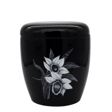 Urna kerámia mázas matricás orchidea fekete Urna kerámia mázas matricás orchidea fekete