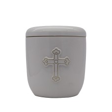 Urna kerámia aranyozott görög kereszt mintával fehér színben Urna kerámia aranyozott görög kereszt mintával fehér színben