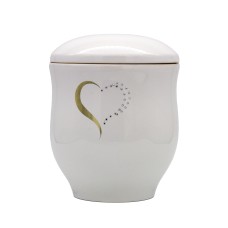 Urna kerámia strasszkő szív mintával fehér mázas kivitelben Urna kerámia strasszkő szív mintával fehér mázas kivitelben
