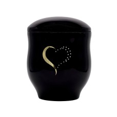 Urna kerámia strasszkő szív mintával fekete mázas kivitelben Urna kerámia strasszkő szív mintával fekete mázas kivitelben