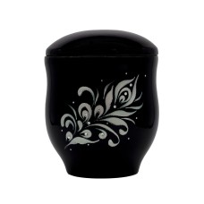 Urna kerámia strasszkő toll mintával fekete mázas kivitelben Urna kerámia strasszkő toll mintával fekete mázas kivitelben