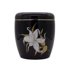 Urna kerámia kézzel festett liliom mintával fekete színben Urna kerámia kézzel festett liliom mintával fekete színben