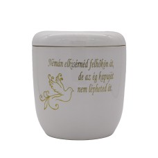 Urna kerámia kézzel festett idézettel galamb mintával fehér Urna kerámia kézzel festett idézettel galamb mintával fehér