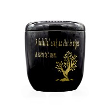 Urna kerámia kézzel festett idézettel életfa mintával fekete Urna kerámia kézzel festett idézettel életfa mintával fekete