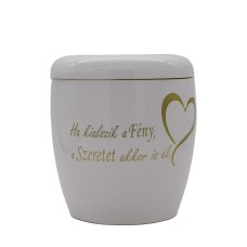Urna kerámia kézzel festett idézettel szív mintával fehér Urna kerámia kézzel festett idézettel szív mintával fehér