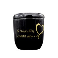 Urna kerámia kézzel festett idézettel szív mintával fekete Urna kerámia kézzel festett idézettel szív mintával fekete