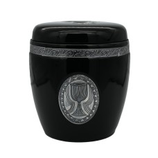 Urna kerámia mázas ón díszes kelyhes fekete Urna kerámia mázas ón díszes kelyhes fekete