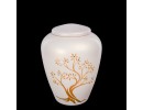 Exkluzív matt fehér üvegopál urna életfa mintával