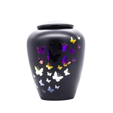 Exkluzív matt fekete üvegopál urna pillangó mintával Exkluzív matt fekete üvegopál urna pillangó mintával
