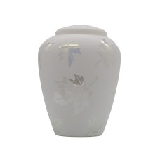 Exkluzív matt fehér üvegopál urna őszi falevél mintával Exkluzív matt fehér üvegopál urna őszi falevél mintával