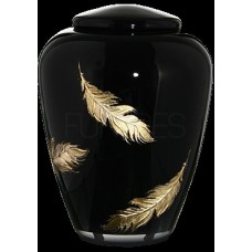 Exkluzív fekete üvegopál urna arany toll mintával Exkluzív fekete üvegopál urna arany toll mintával