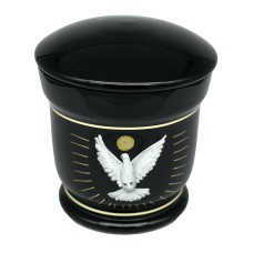 Üvegopál urna galamb mintával fekete színben